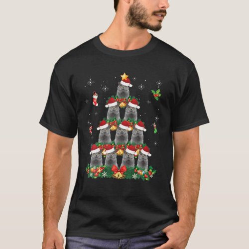 Merry Christmas British Shorthair Cat Santa Tree P T_Shirt