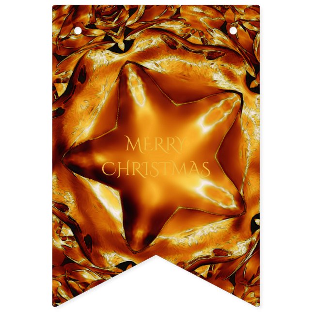 Merry Christmas Brown Gold Copper Elegant Star Bunting Flags (First Flag)