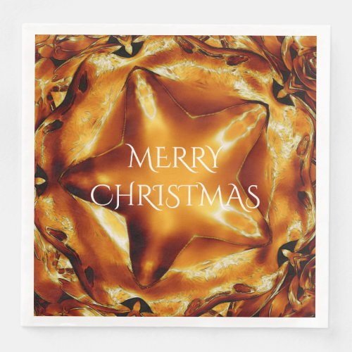 Merry Christmas Brown Gold Copper Elegant Star Paper Dinner Napkins