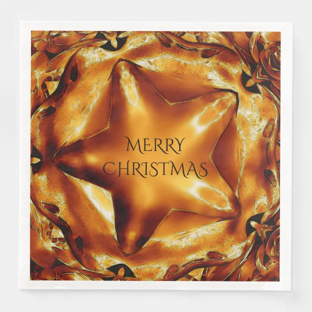 Merry Christmas Brown Gold Copper Elegant Star Paper Dinner Napkins (Front)