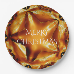 Merry Christmas Brown Gold Copper Elegant Star Paper Plates