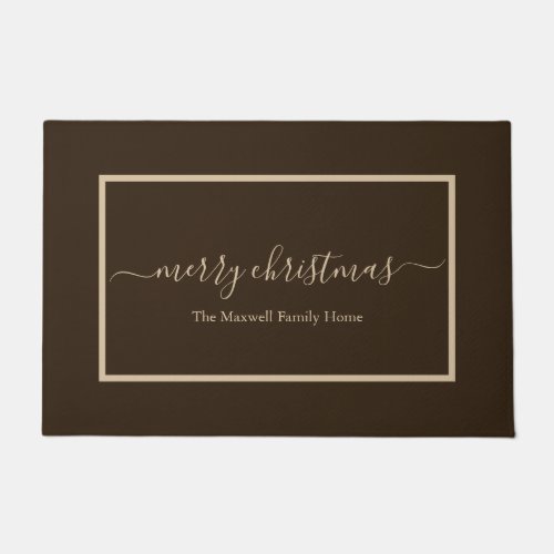 Merry Christmas brown taupe family name Doormat