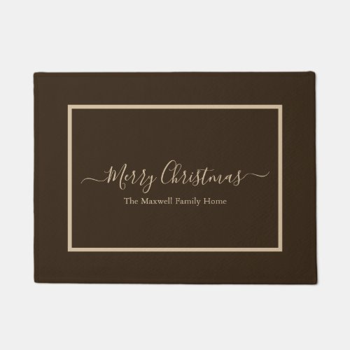 Merry Christmas brown taupe family name  Doormat