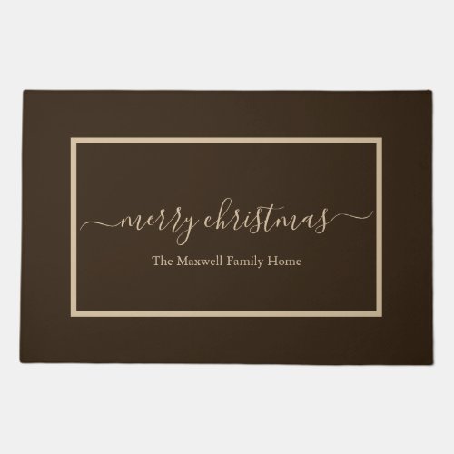 Merry Christmas brown taupe family name Doormat