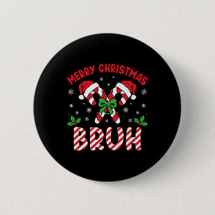 Merry Christmas Bruh Candy Cane Love Xmas Lights M Button