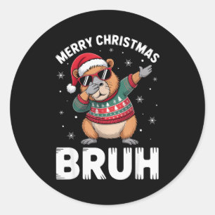 Merry Christmas Bruh Capybara Dabbing Santa Hat Xm Classic Round Sticker