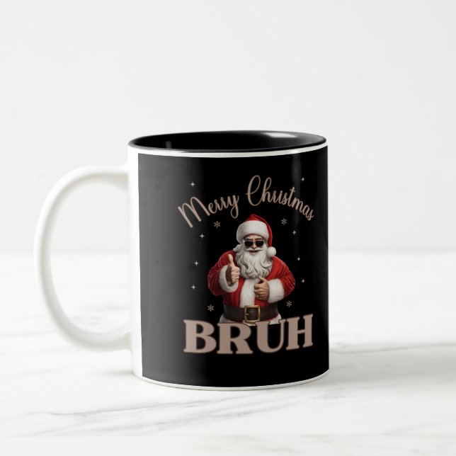 Merry Christmas BRUH Funny design Two-Tone Coffee Mug (Left)
