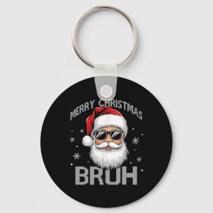 Merry Christmas Bruh Funny Santa Claus Retro Men W Keychain