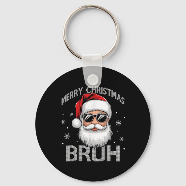 Merry Christmas Bruh Funny Santa Claus Retro Men W Keychain (Front)