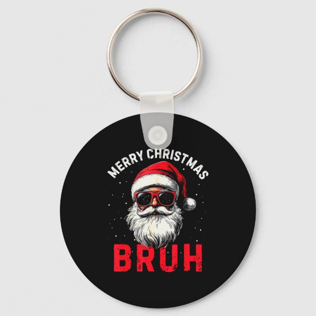 Merry Christmas Bruh Funny Santa Claus Retro Men W Keychain (Front)