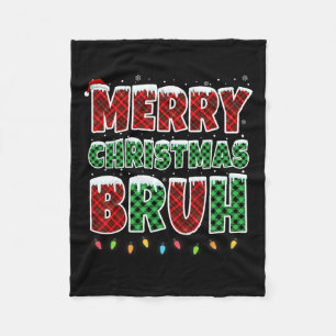 Merry Christmas Bruh Red Green Plaid Xmas Lights F Fleece Blanket
