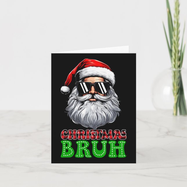 Merry Christmas Bruh Santa Claus Bruh Plaid Xmas P Card (Front)