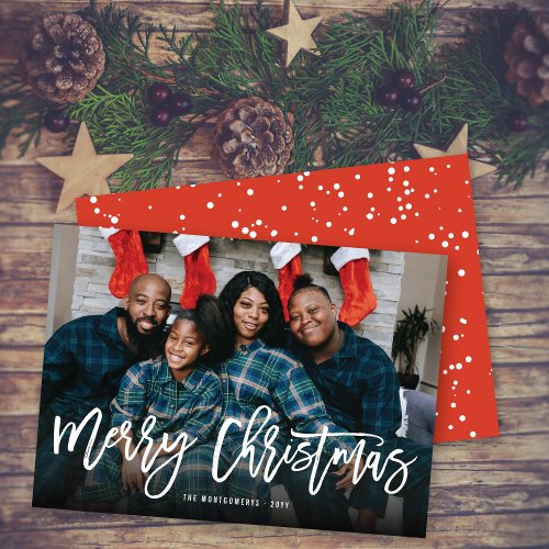 Merry Christmas Brush Calligraphy Modern Photo Holiday Card