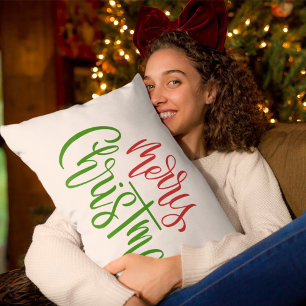 Merry Christmas Brush Calligraphy Throw Pillow