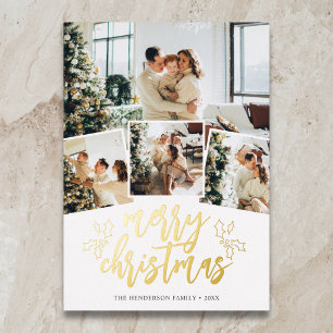 Merry Christmas Brush Script 5 Photo Foil Holiday Card