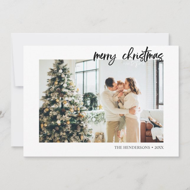 Merry Christmas Brush Script Minimalist Photo Holiday Card (Front)
