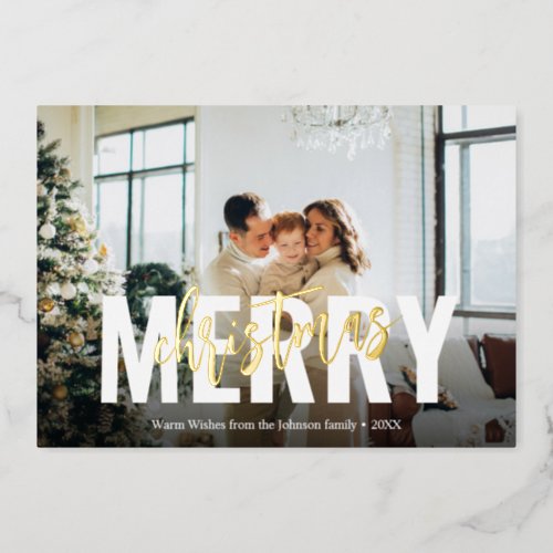 Merry Christmas Brush Script Photo Foil Holiday