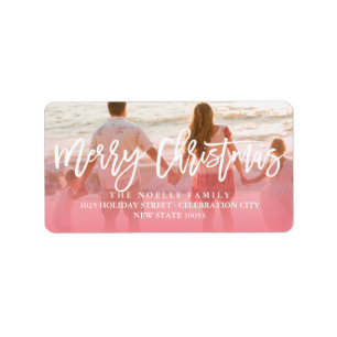 Merry Christmas Brush Script Photo Return Address Label