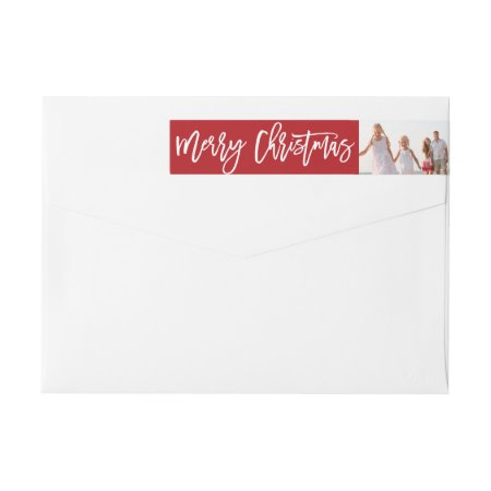 Merry Christmas Brush Script Photo Return Address Wrap Around Label