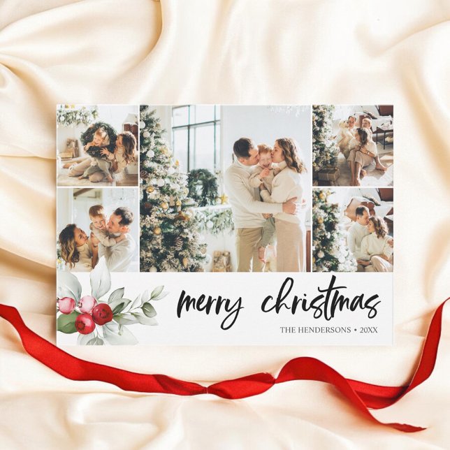 Merry Christmas Brush Script Red Berry Holiday Car Card (Creator Uploaded)