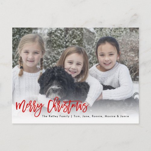 Merry Christmas Brush Script Red Holiday Photo Postcard