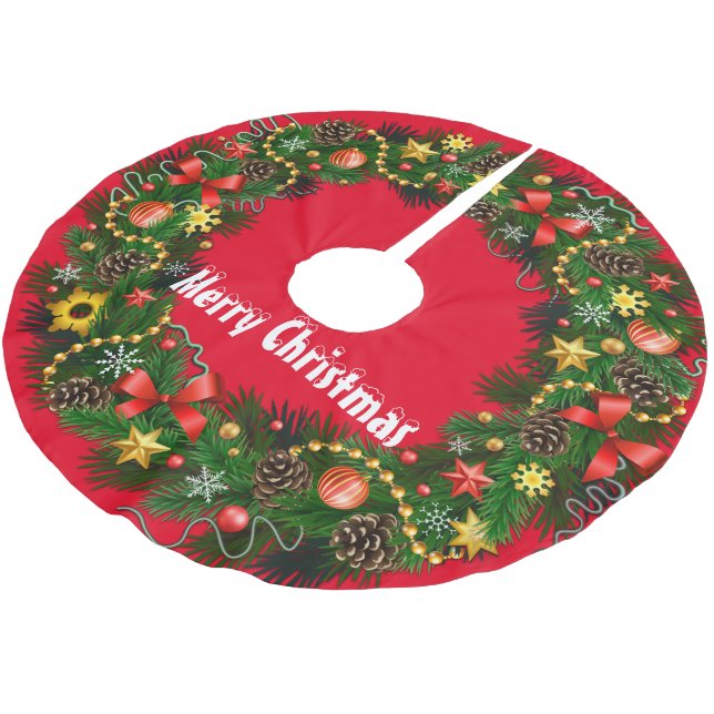 Merry Christmas Brushed Polyester Tree Skirt (Angled)