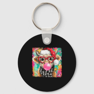Merry Christmas Bubble Gum Xmas Highland Cow Heife Keychain