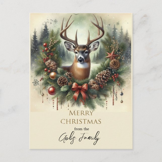Merry Christmas Buck Deer Holiday  Postcard (Front)