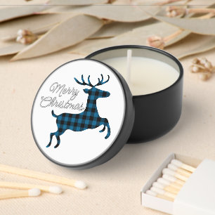 Merry Christmas Buck on Blue Black Buffalo Check Mini Candle Favors
