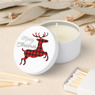 Merry Christmas Buck on Red Black Buffalo Check Mini Candle Favors