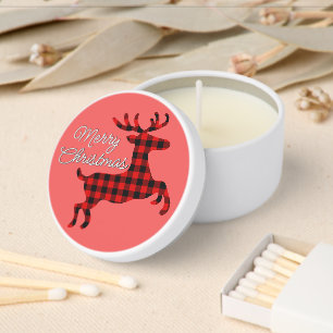 Merry Christmas Buck on Red Black Buffalo Check Mini Candle Favors