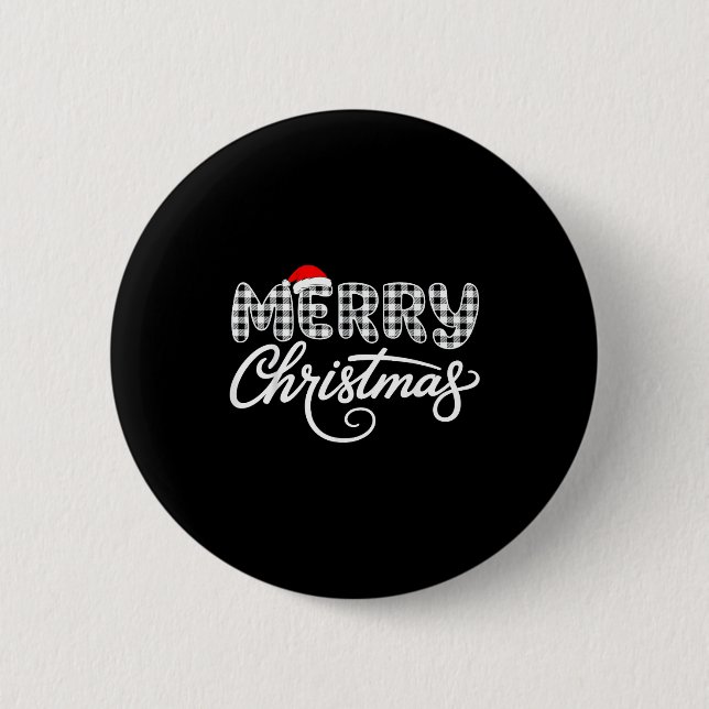 Merry Christmas Buffalo Black And White  Button (Front)