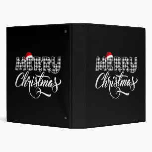 Merry Christmas Buffalo Black and White Plaid for 3 Ring Binder