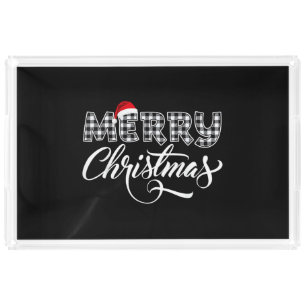 Merry Christmas Buffalo Black and White Plaid for Acrylic Tray