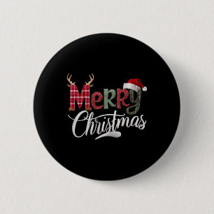 Merry Christmas Buffalo Black And White Plaid For Button