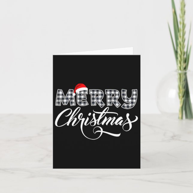 Merry Christmas Buffalo Black And White Plaid For  Card (Front)