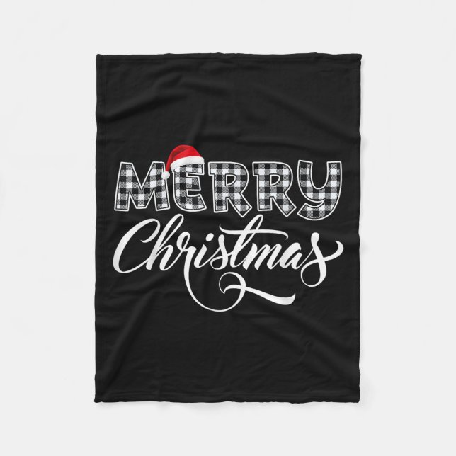 Merry Christmas Buffalo Black And White Plaid For  Fleece Blanket (Front)