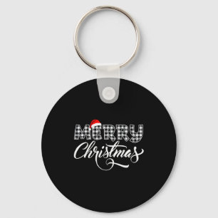 Merry Christmas Buffalo Black And White Plaid For Keychain