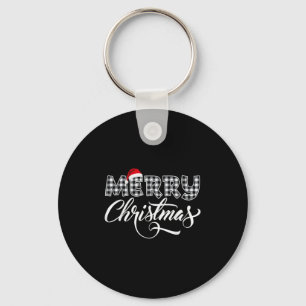 Merry Christmas Buffalo Black And White Plaid For Keychain