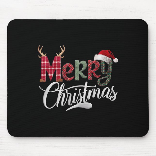 Merry Christmas Buffalo Black And White Plaid For  Mouse Pad (Front)