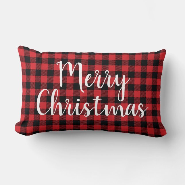 Merry Christmas Buffalo Check Holiday Lumbar Pillow (Front)
