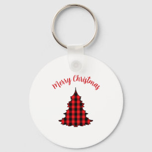 Merry Christmas Buffalo Check Pattern Keychain