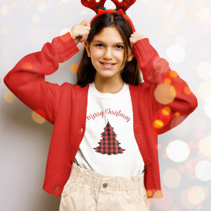 Merry Christmas Buffalo Check Pattern T-Shirt