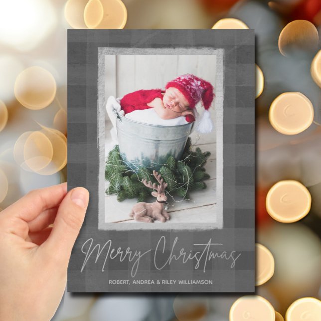 Merry Christmas Buffalo Check Photo Holiday Card (Merry Christmas Gray Buffalo Check Photo Holiday Cards)