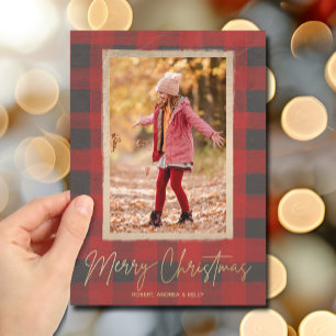 Merry Christmas Buffalo Check Photo Holiday Card