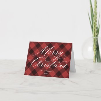 Merry Christmas Buffalo Check Red Holiday Card by NBpaperco at Zazzle
