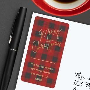 Merry Christmas Buffalo Check Return Address Label