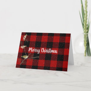 Merry Christmas buffalo checked with birds Holiday Card