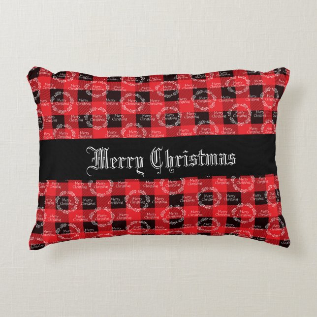 Merry Christmas Buffalo Plaid Accent Pillow (Front)