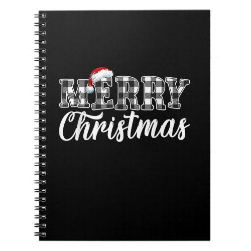 Merry Christmas Buffalo Plaid Black and White Sant Notebook